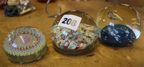 Caithness & 2 millefiore paperweights(-)